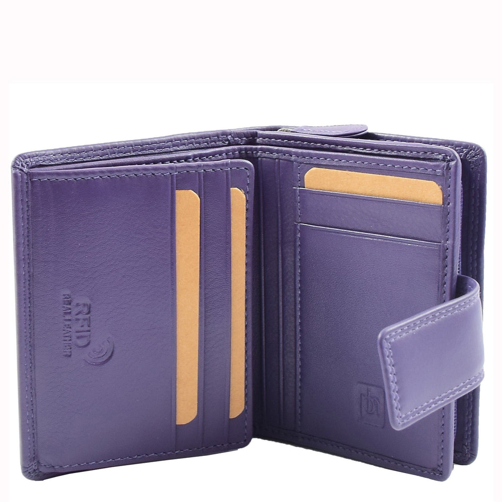 DR673 Women's Elegant Bi Fold Style Real Leather Purse Purple 3