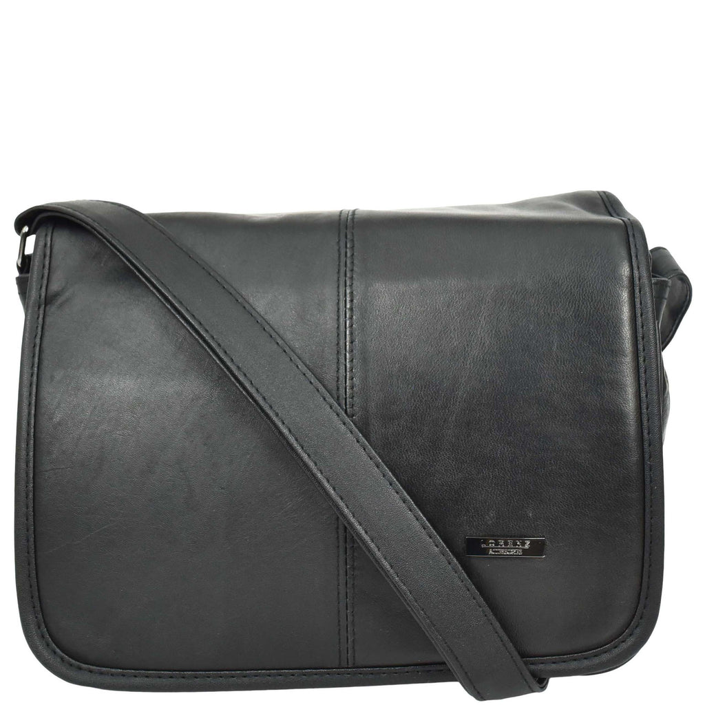DR649 Women's Soft Leather Medium Cross Body Messenger Bag Black 3