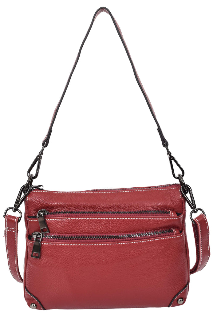 Adalynn Women's Real Leather Cross-Body Organiser Shoulder Bag Red-3