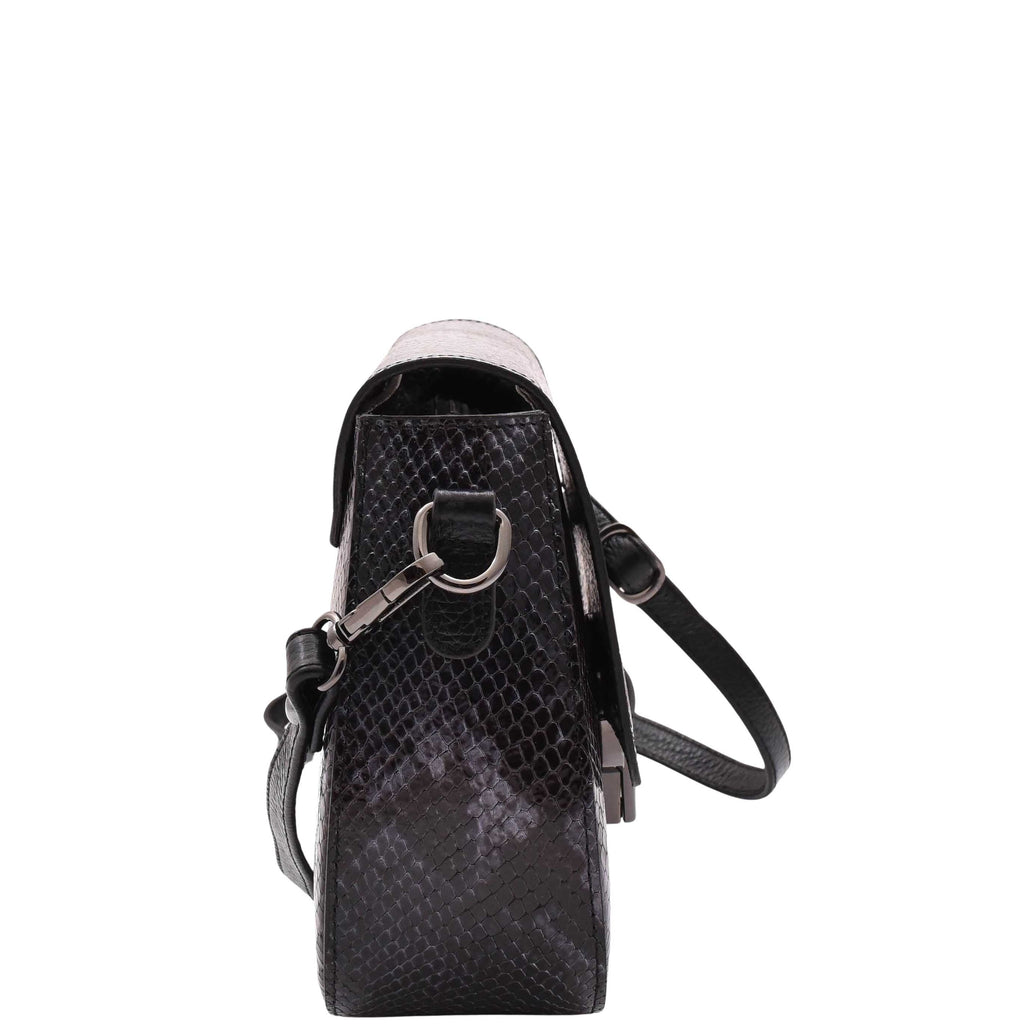 DR578 Women's Genuine Leather Small Sized Cross Body Bag Snake Print Navy 3