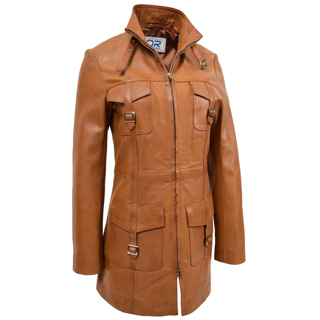 DR566 Women's Leather Jacket With Dual Zip Fastening Tan 5
