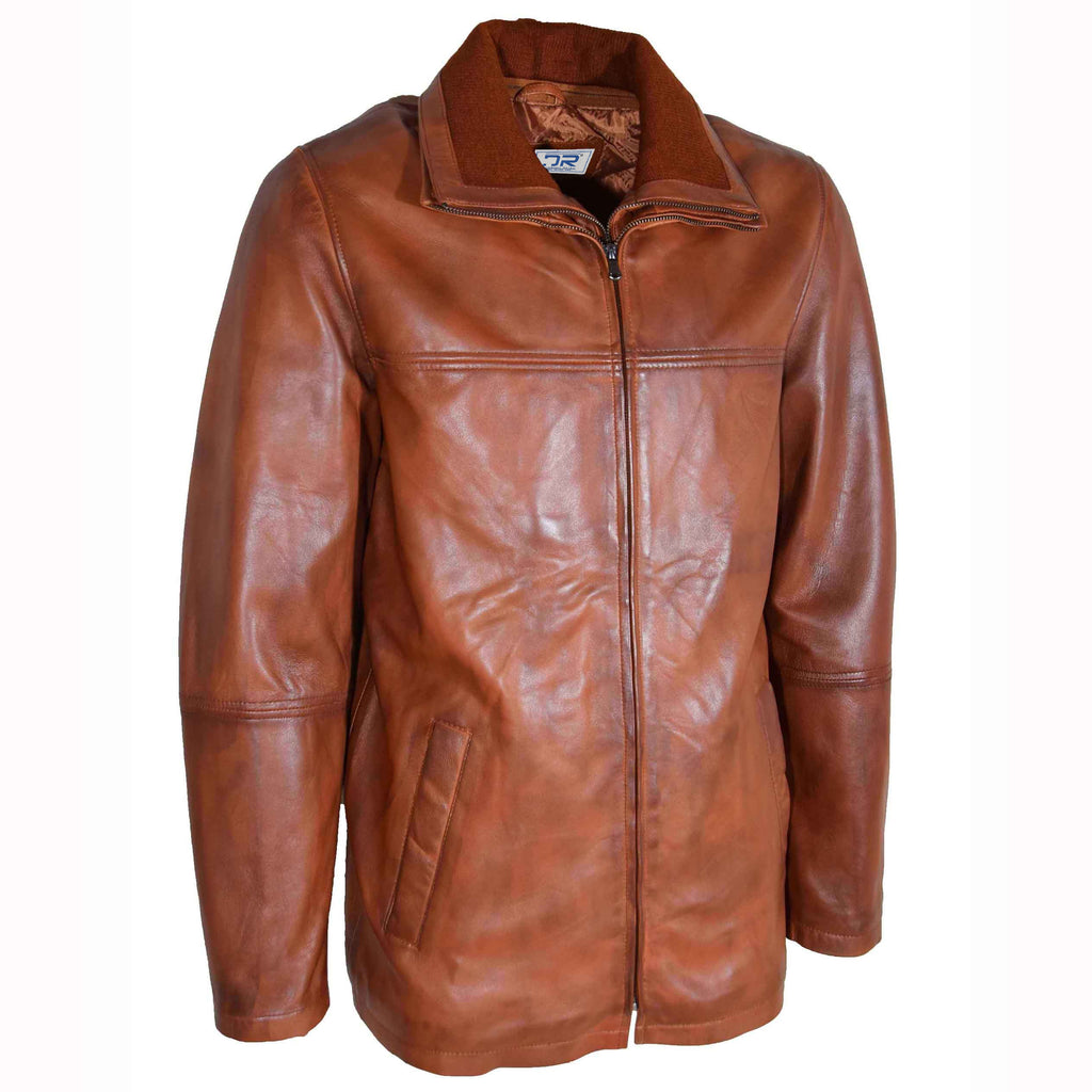 DR563 Men’s Genuine Leather Coat Detachable Collar Lining Cognac 3