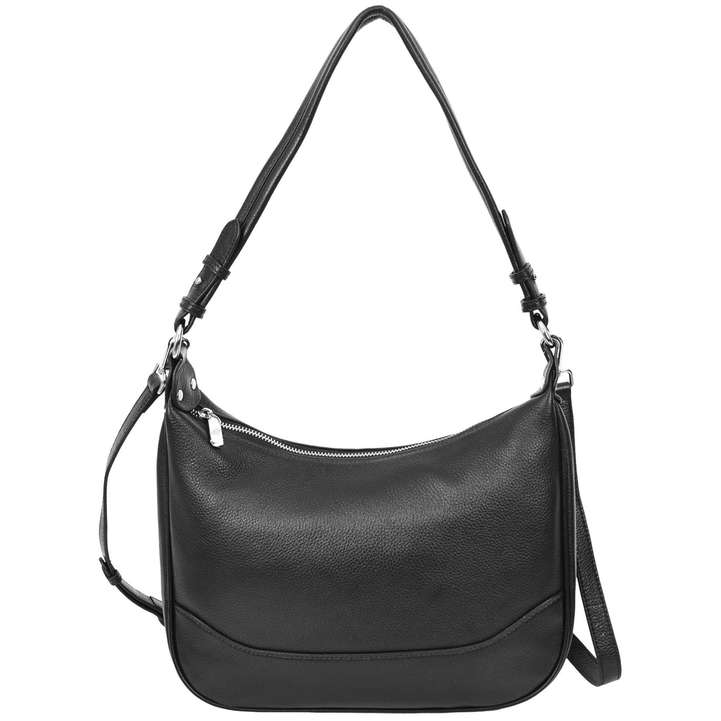 Kitchener Women's Leather  Organiser Hobo Style Shoulder Bag Black-3