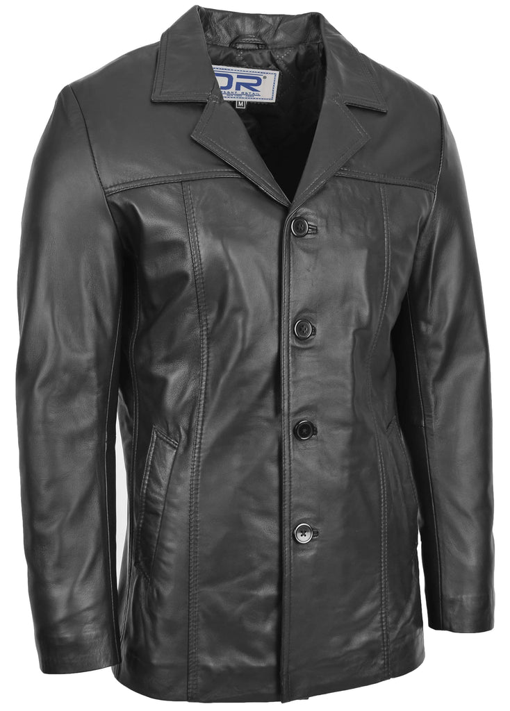 DR112 Men's Leather Classic Reefer Jacket Black 2