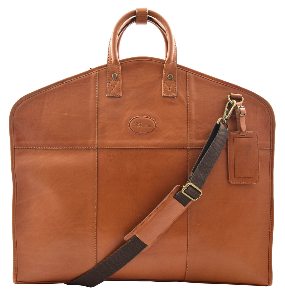 DR613 Genuine Leather Travel Suit Carrier Garment Bag Tan 3