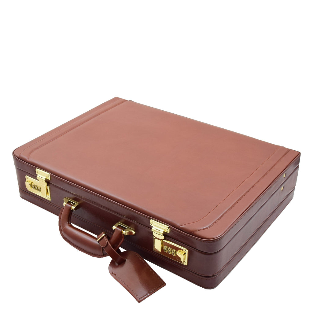 DR608 Classic Leather Lockable Briefcase Cognac 3