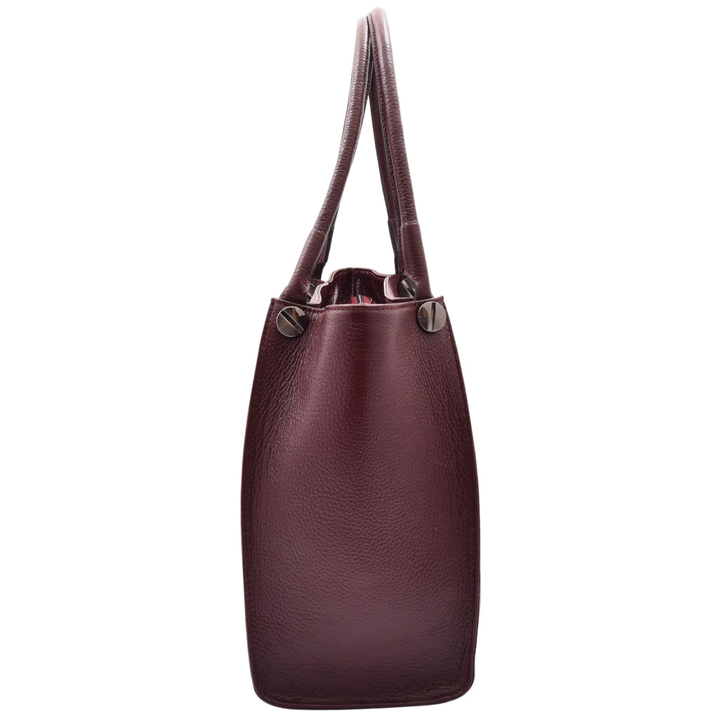DR588 Women's Textured Leather Large Shoulder Bag With Multi Pockets Burgundy 3