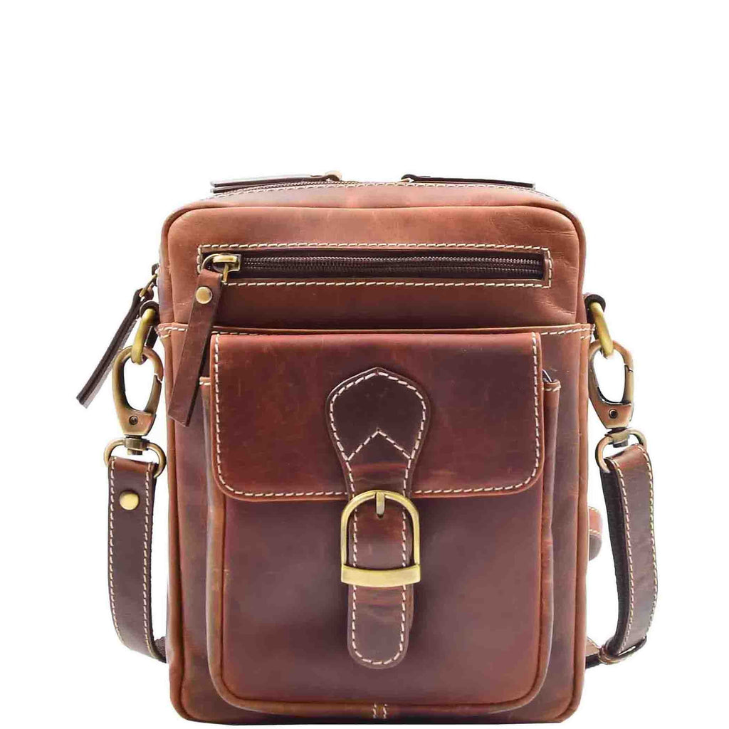DR559 Men's Genuine Leather Small Cross Body Bag Brown 3