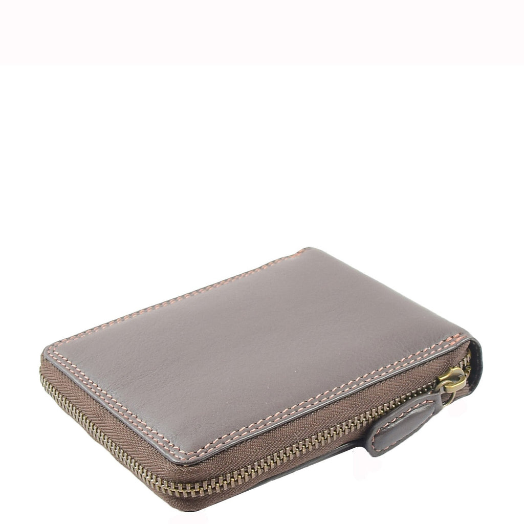DR660 Men's Soft Genuine Leather Zip Around RFID Wallet Brown 3
