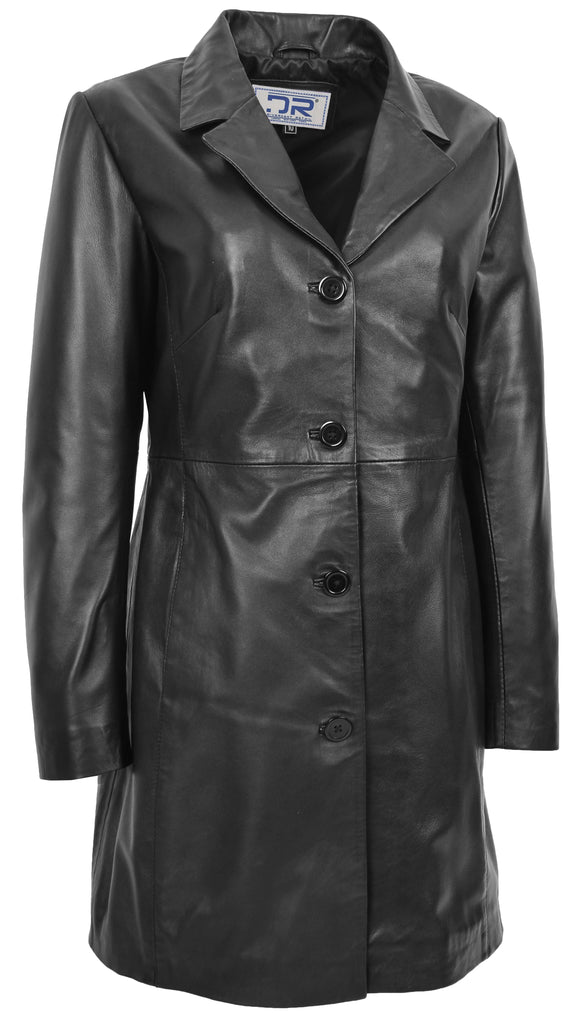 DR424 Women's Smart Long Leather Coat Black 5