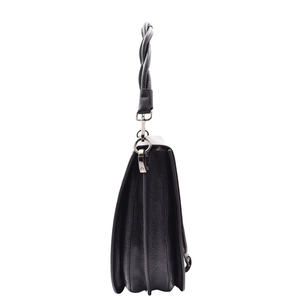 DR581 Women's Real Leather Twist Handle Shoulder Bag Black 3