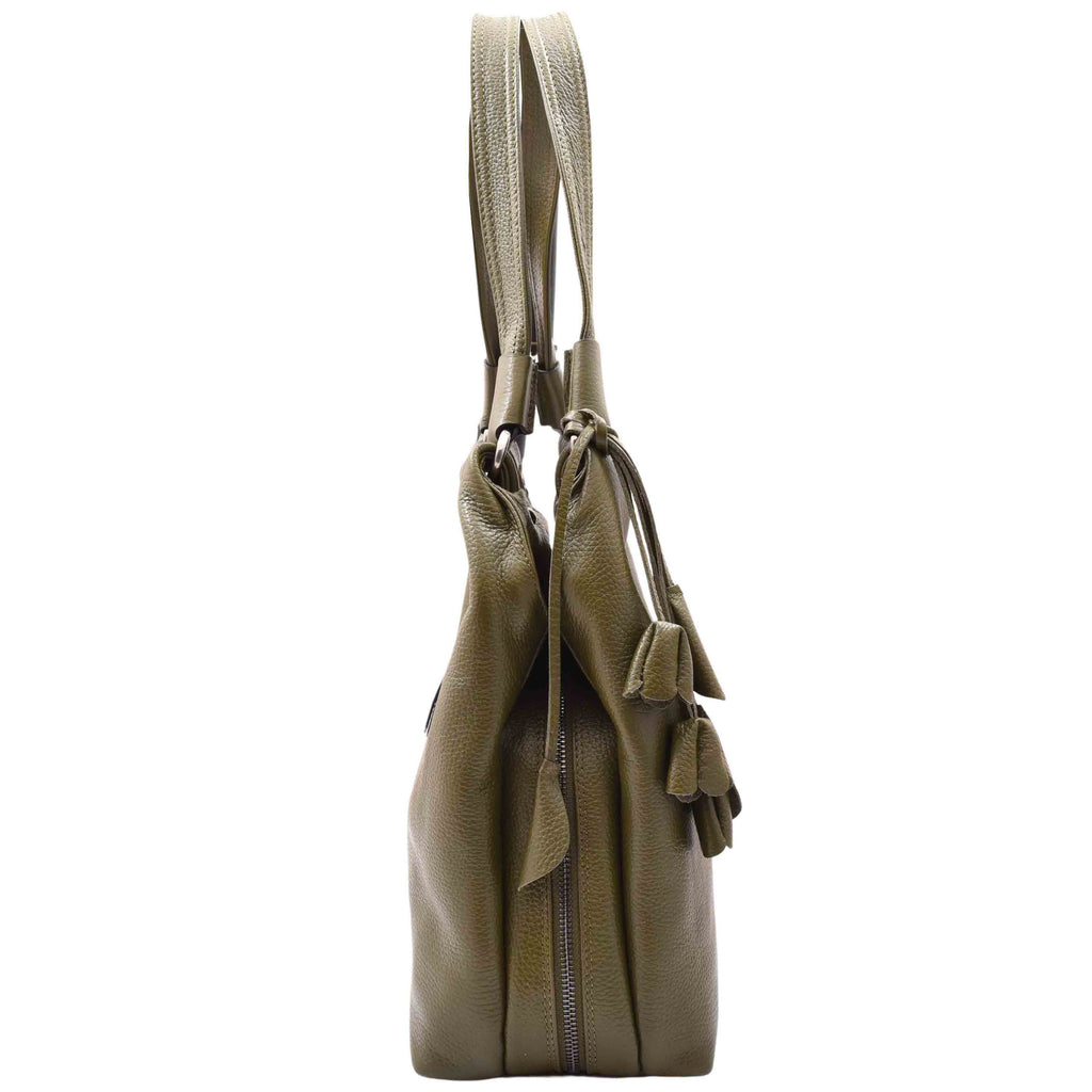 DR583 Women's Large Leather Hobo Bag With Zip Opening Olive 3