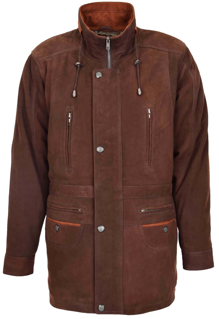 DR115 Men's Classic Nubuck Leather Coat Brown 4