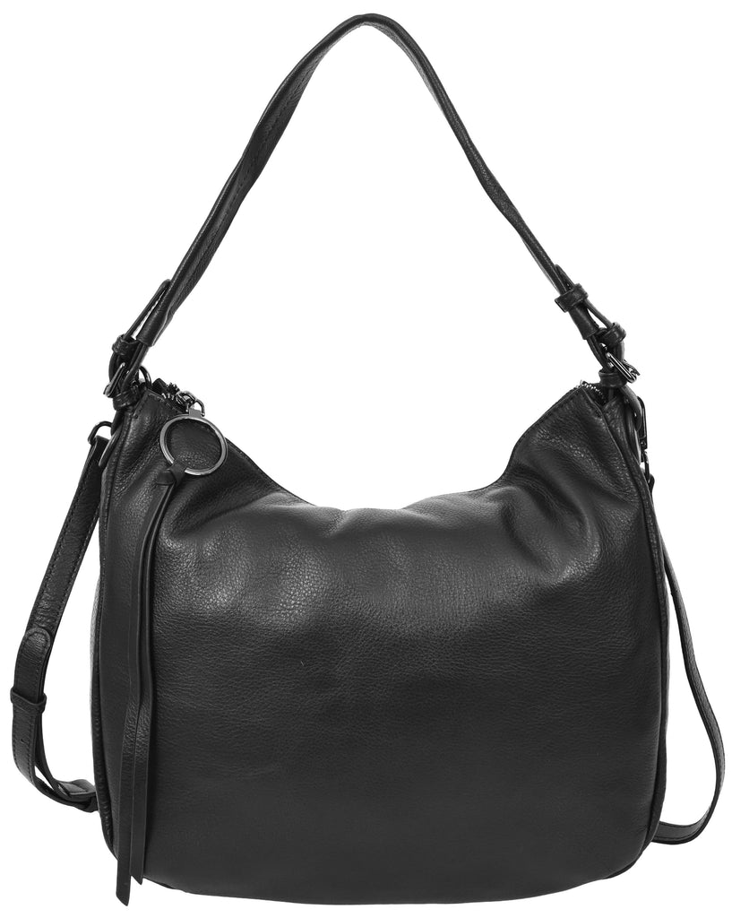 Ottawa Women's Genuine Leather Hobo Style Shoulder Handbag  Black-3