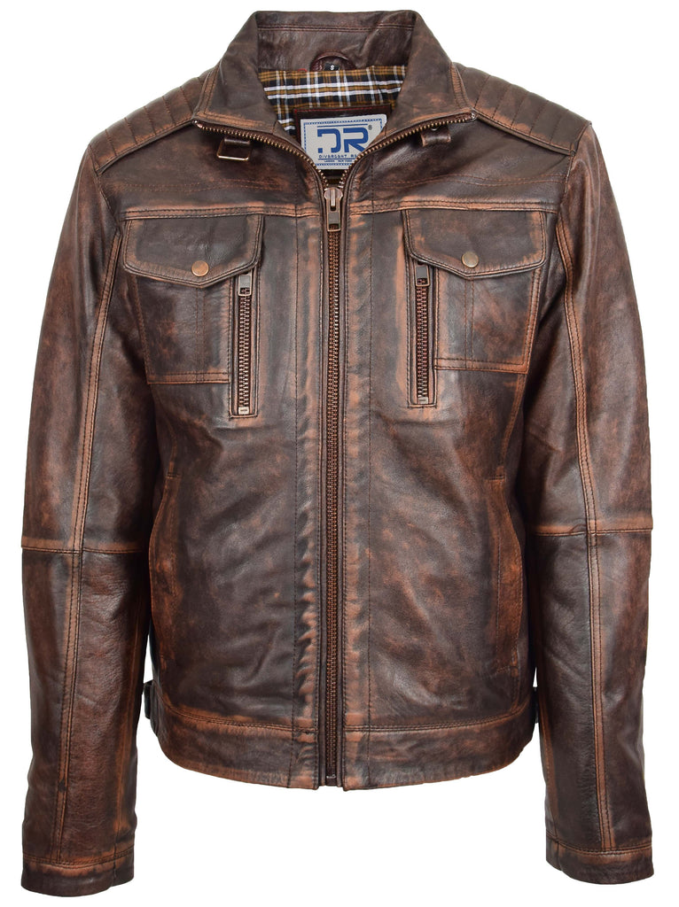 DR560 Men's Urban Biker Style Leather Jacket Brown 3