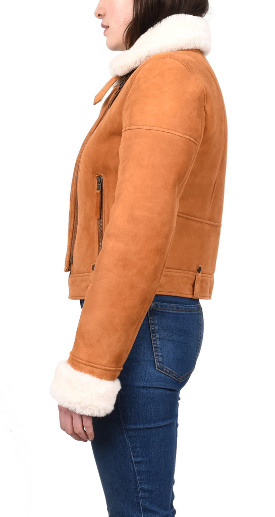 DR250 Women's Real Sheepskin Celebrity Style Jacket Tan 3