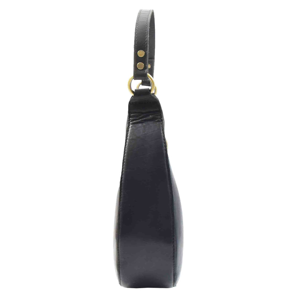 DR557 Women's Real Leather Classic Shoulder Hobo Bag Black 3