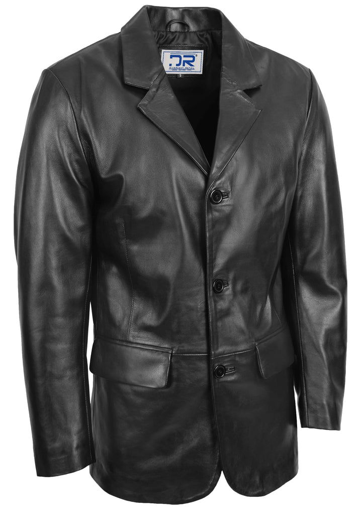 DR111 Real Lambskin Leather Men's Blazer Coat Black 2