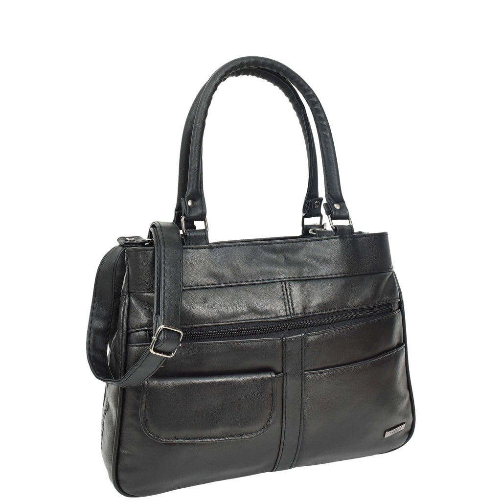 DR667 Women's Soft Genuine Leather Large Shoulder Bag Black 3