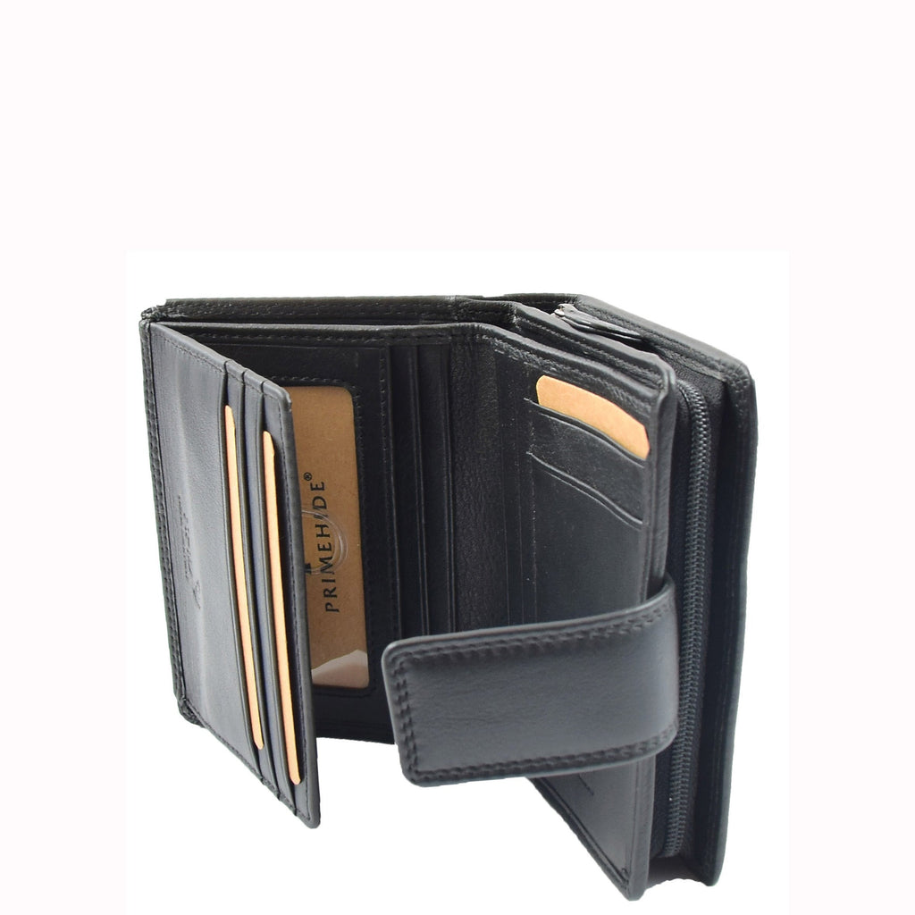 DR673 Women's Elegant Bi Fold Style Real Leather Purse Black 3