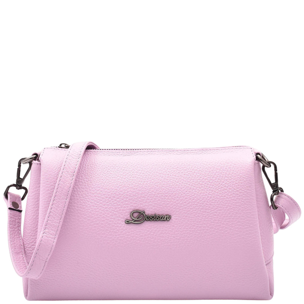 DR597 Women's Genuine Leather Small Zip Handbag Shoulder Bag Lilac 3