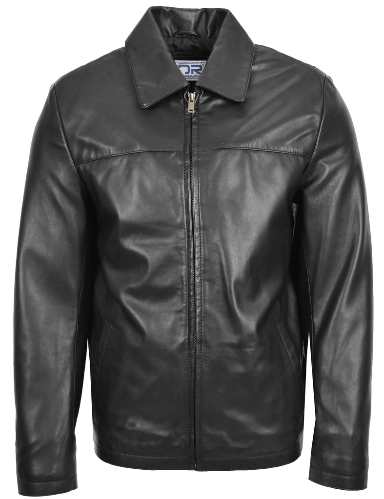 DR104 Men's Classic Zip Box Leather Jacket Black 2