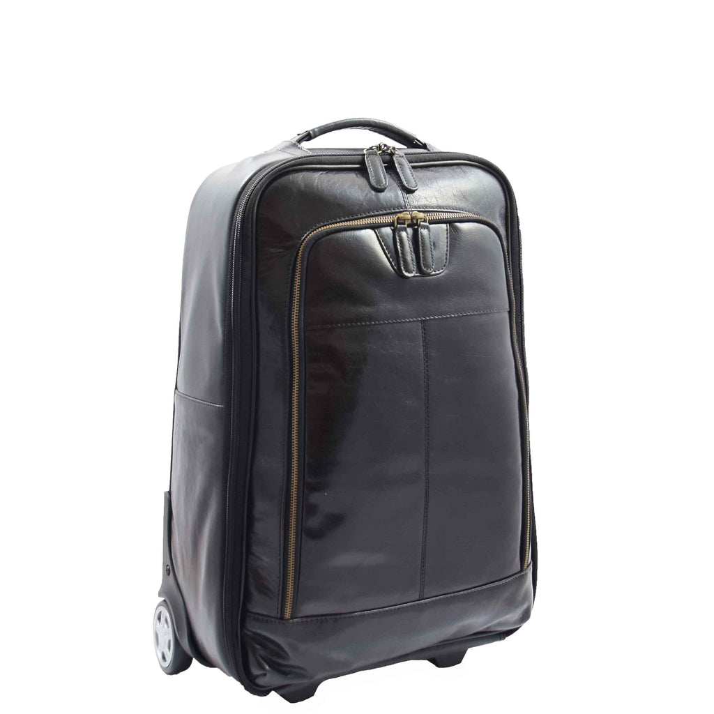 DR544 Genuine Leather Cabin Suitcase Wheeled Trolley Black 3