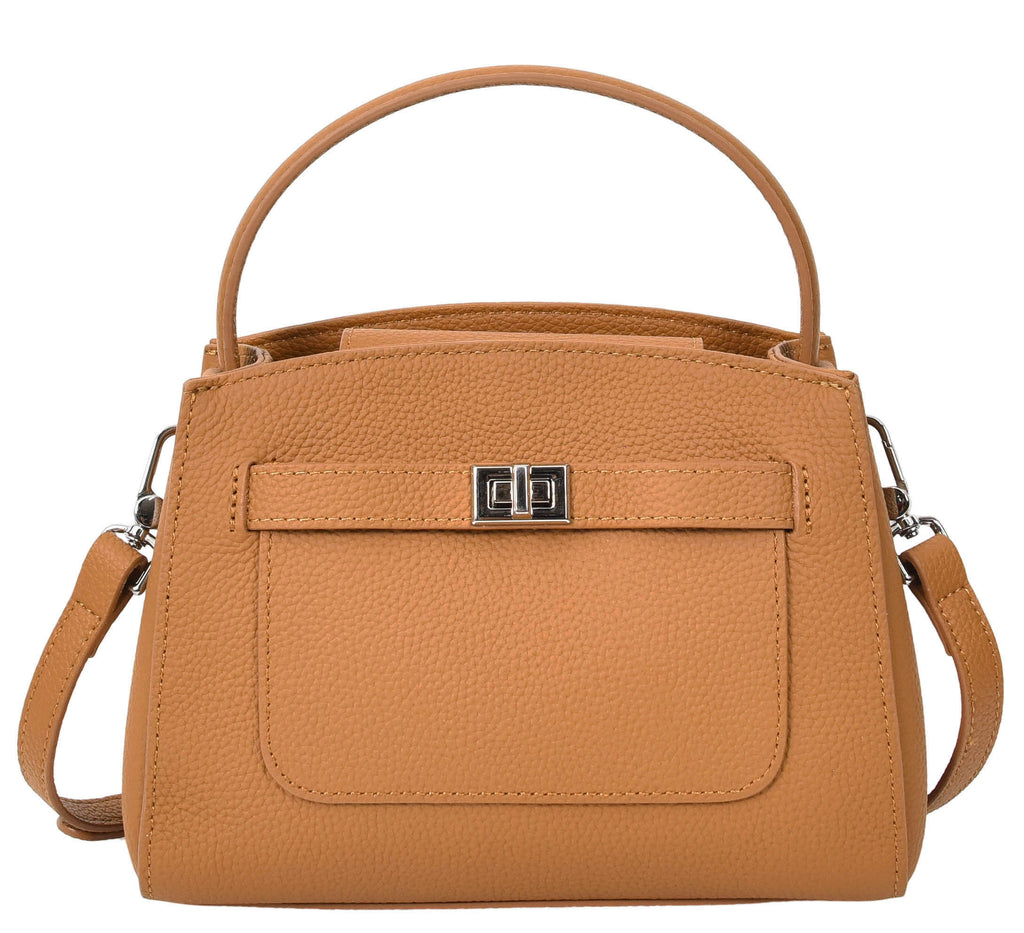 Halifax Women Small Leather Top Handle Shoulder Handbag Tan-3