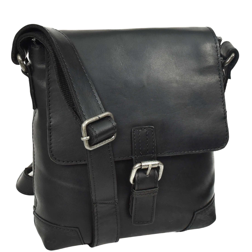 DR655 Men's Genuine Leather Cross Body Flight Bag Black 3