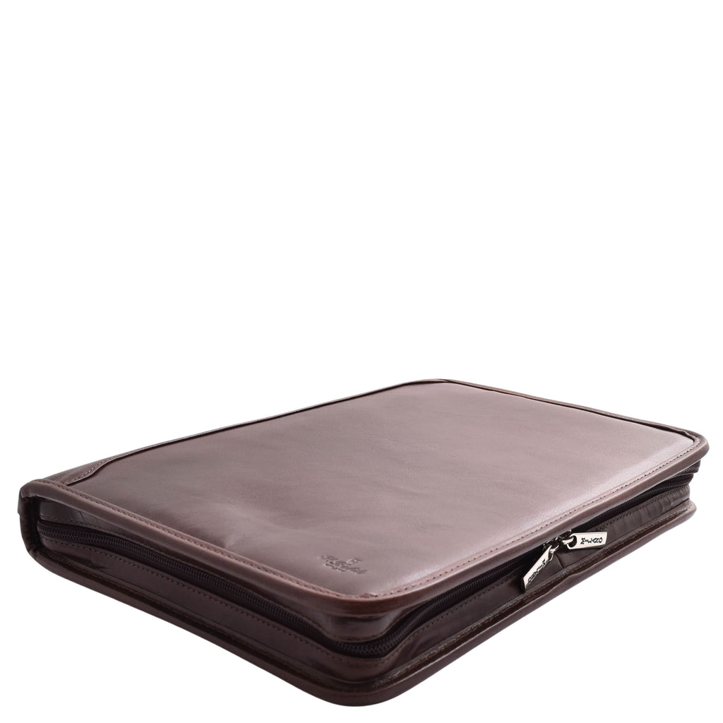 DR482 Real Leather Portfolio Ring Binder Case Brown 3