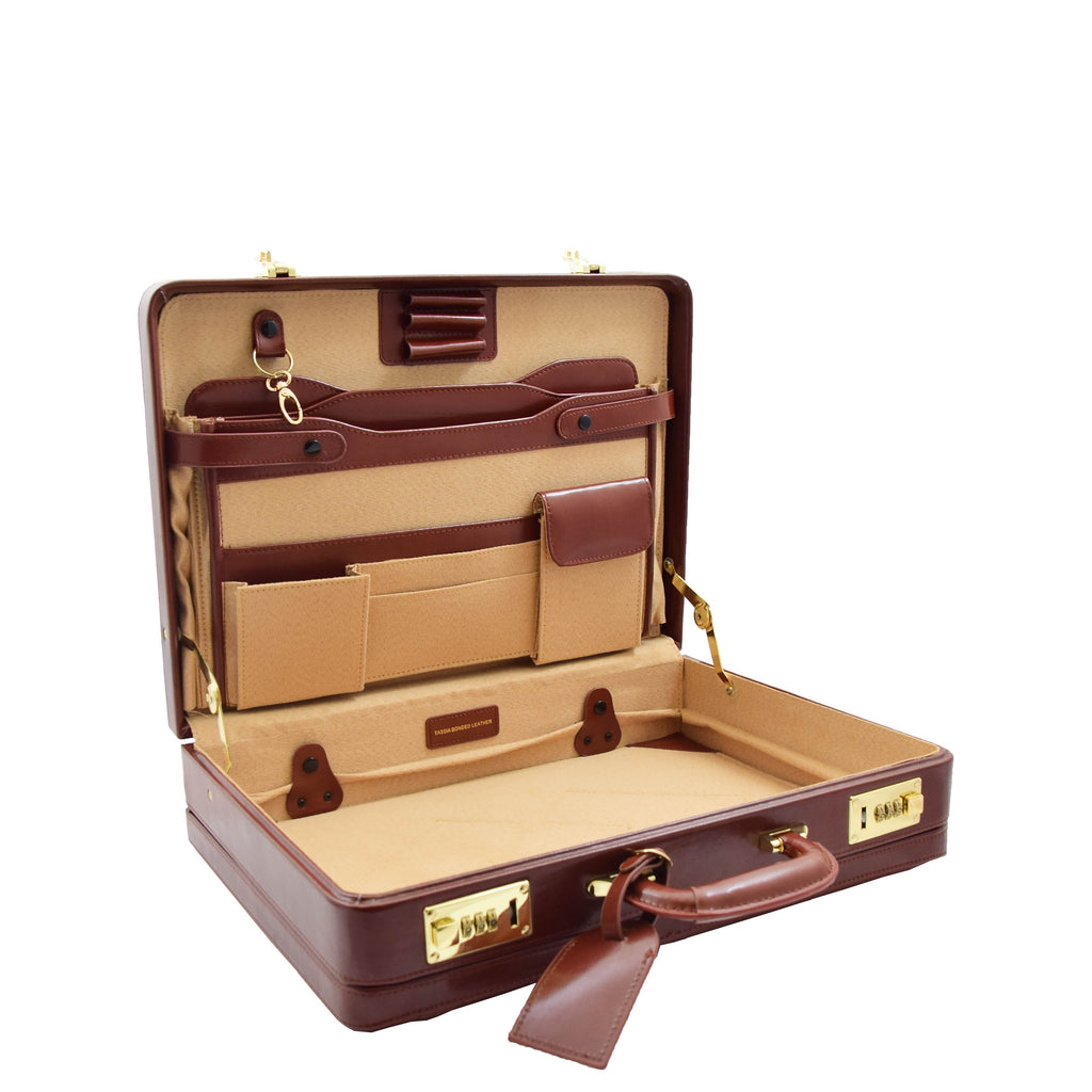 DR608 Classic Leather Lockable Briefcase Cognac 4