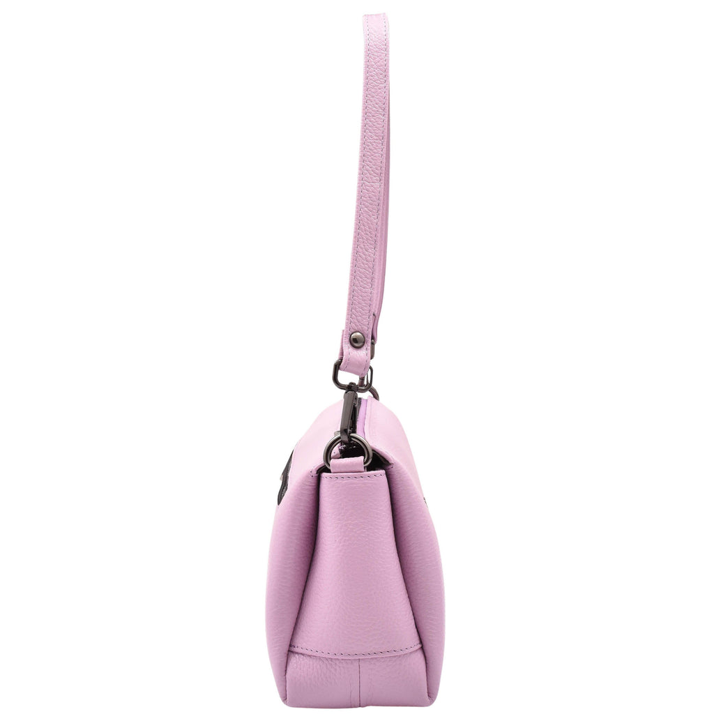 DR597 Women's Genuine Leather Small Zip Handbag Shoulder Bag Lilac 4