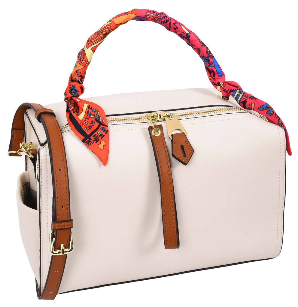 Aaliyah Women's  Faux Leather Barrel-Shaped Shoulder Handbag White-4