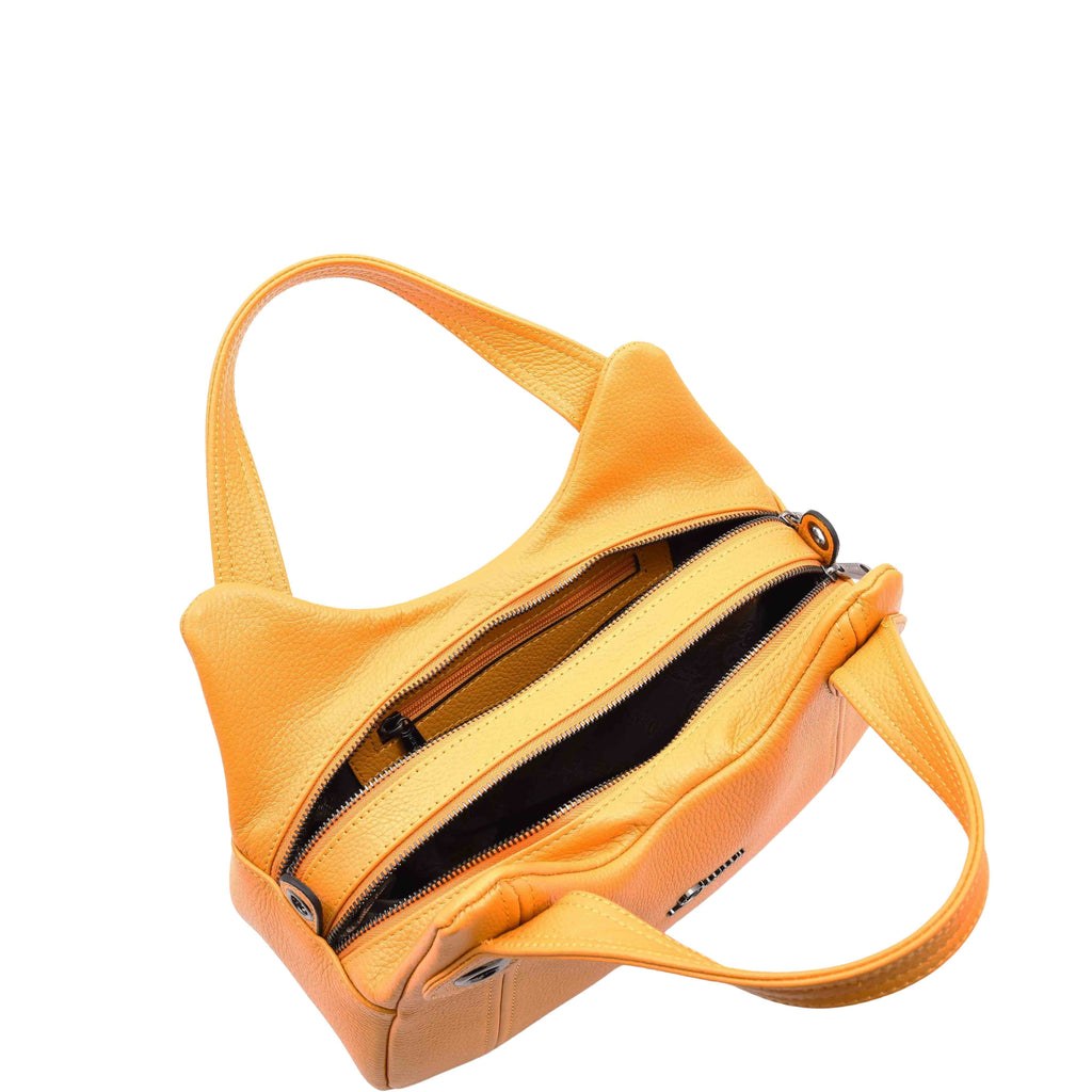 DR587 Women's Small Handbag Textured Leather Shoulder Bag Yellow 4