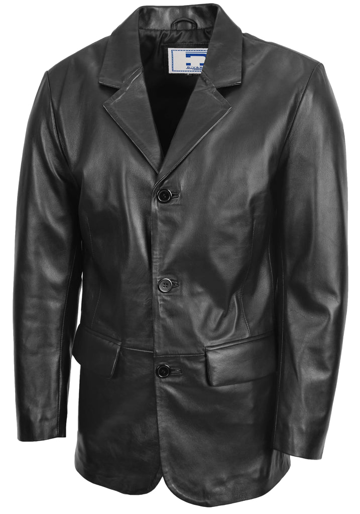 DR111 Real Lambskin Leather Men's Blazer Coat Black 3