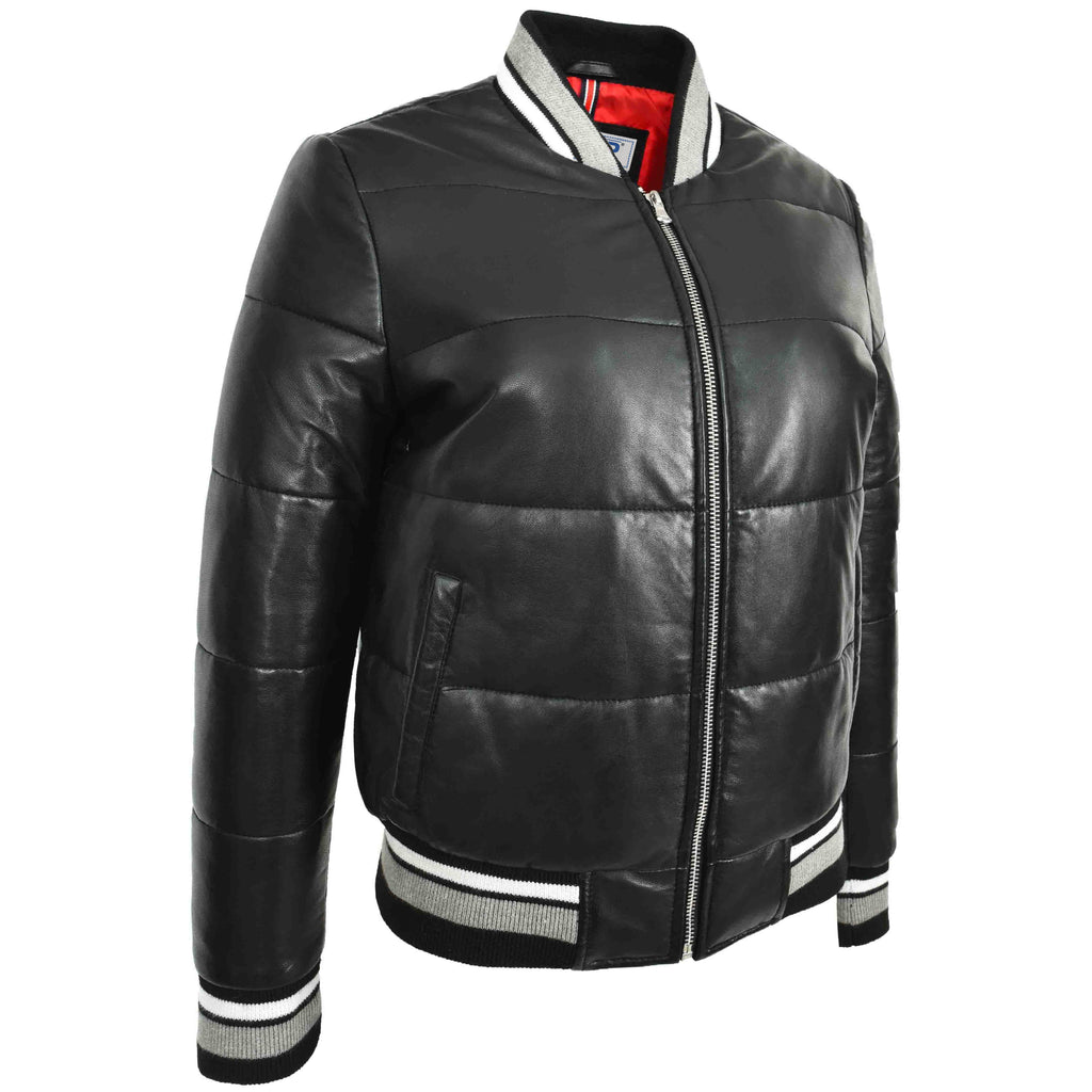 DR675 Ladies Genuine Leather Puffer Jacket Black 4