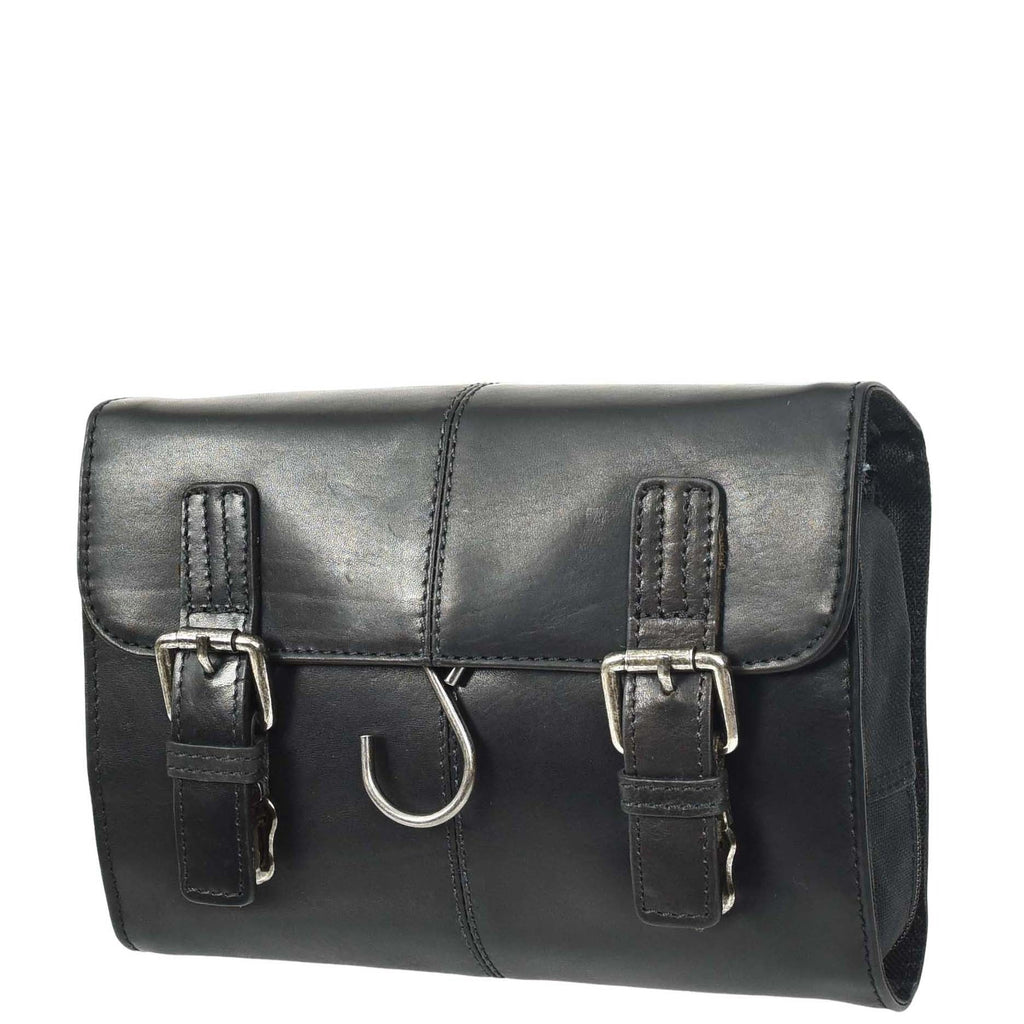 DR666 Genuine Cow Waxed Leather Toiletry Wash Bag Black 4