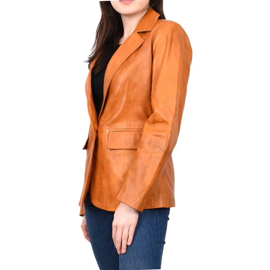 Women's Sheep Leather Single Button Blazer Jacket Classic Lilja Whiskey 4