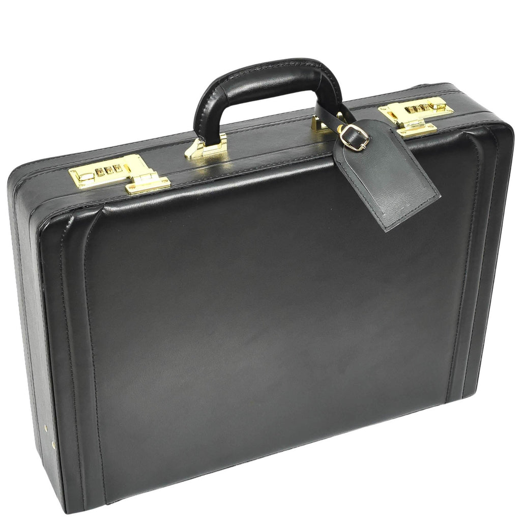 DR608 Classic Leather Lockable Briefcase Black 4