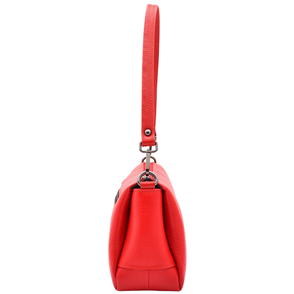 DR597 Women's Genuine Leather Small Zip Handbag Shoulder Bag Red 4