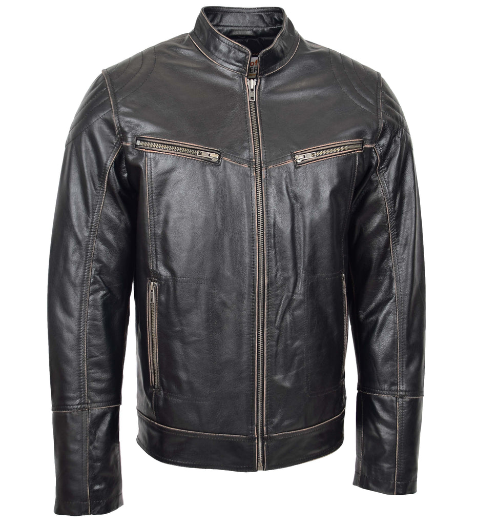 DR561 Men's Vintage Biker Leather Jacket Dark Brown 4