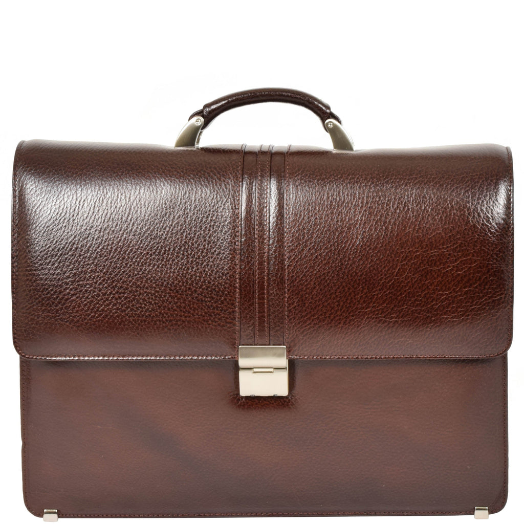 DR600 Men's Genuine Leather Cross Body Briefcase Brown 4