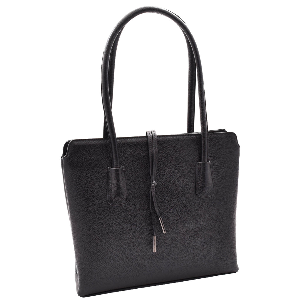 DR590 Women's Stylish Zip Opening Tote Large Shoulder Bag Black 4