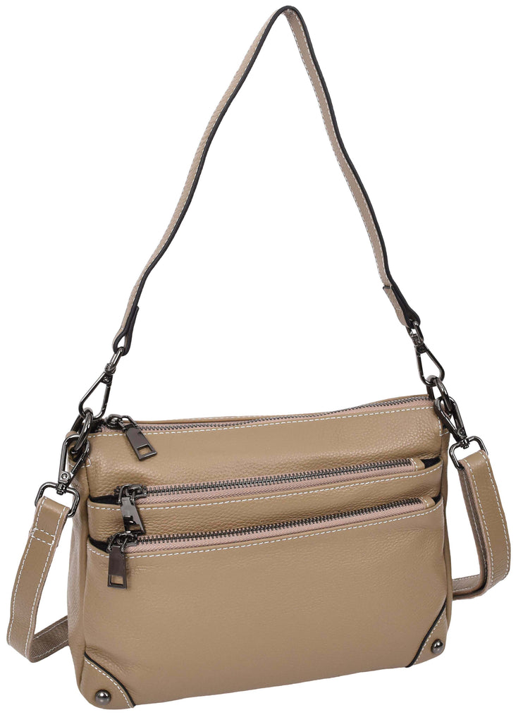 Adalynn Women's Real Leather Cross-Body Organiser Shoulder Bag Beige-3