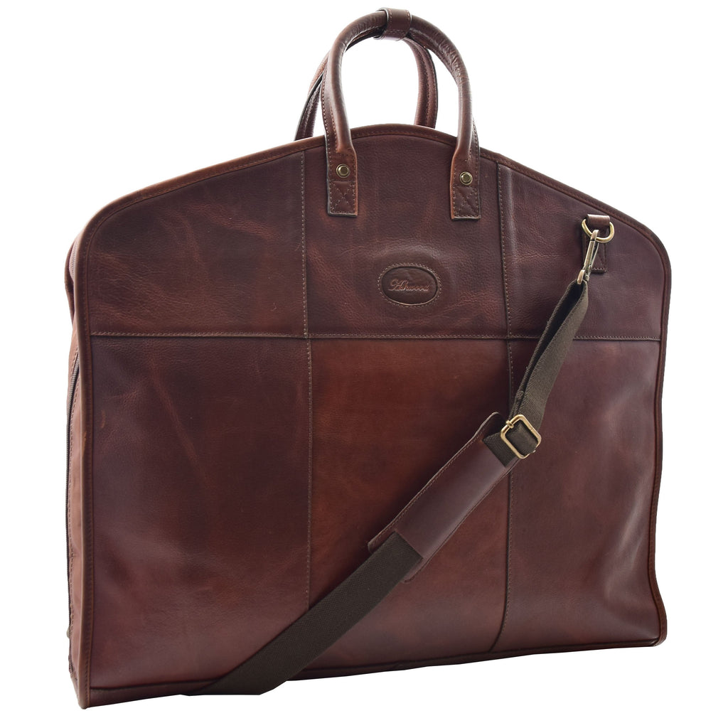 DR613 Genuine Leather Travel Suit Carrier Garment Bag Brown 4