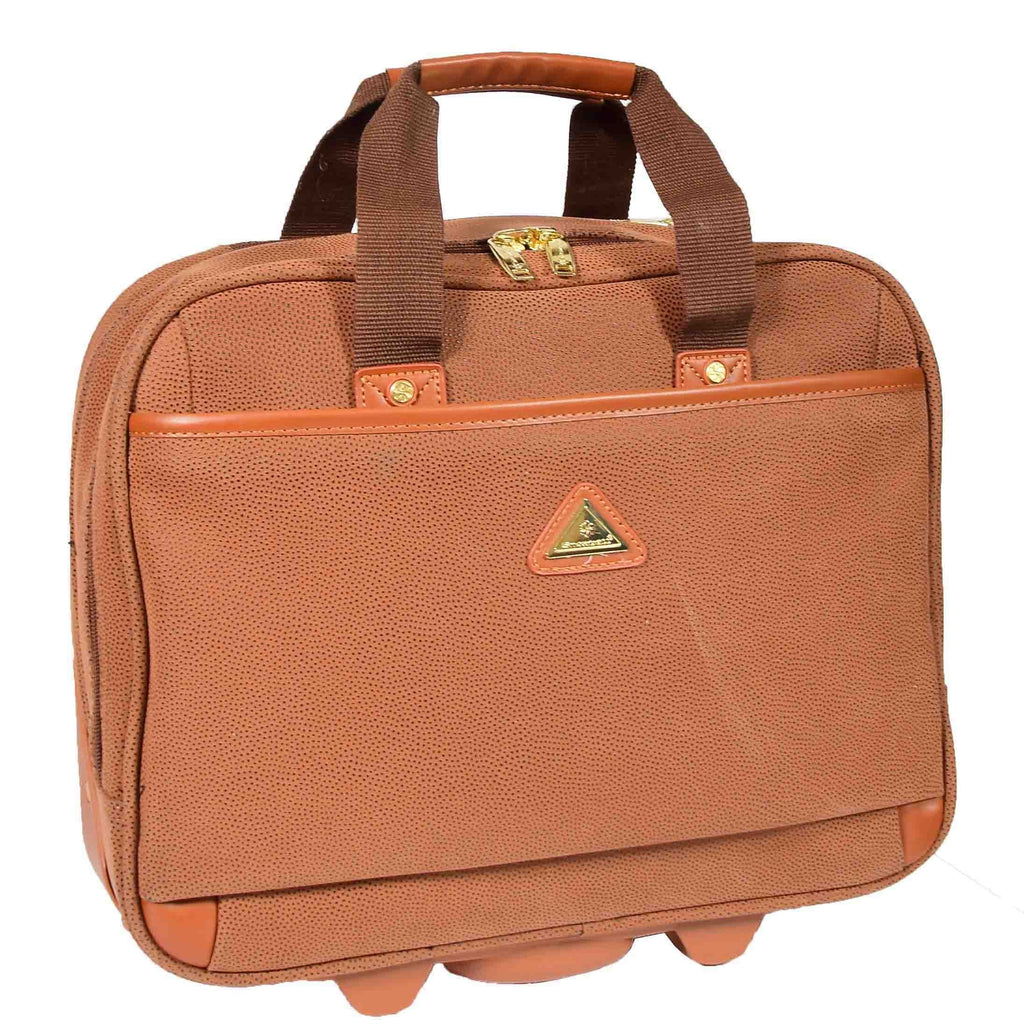 DR647 Faux Suede Briefcase Style Travel Bag Wheeled Pilot Case Camel 4