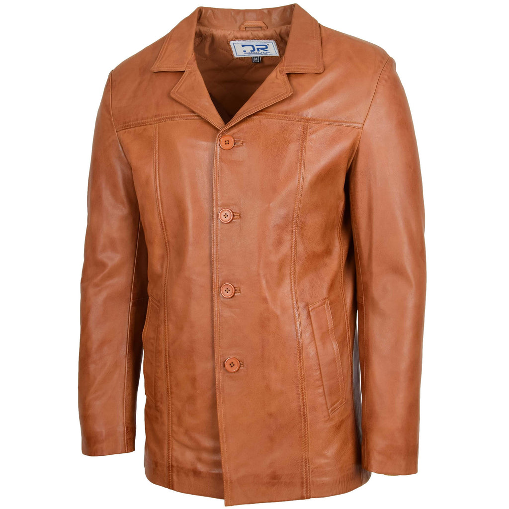 DR112 Men's Leather Classic Reefer Jacket Tan 2