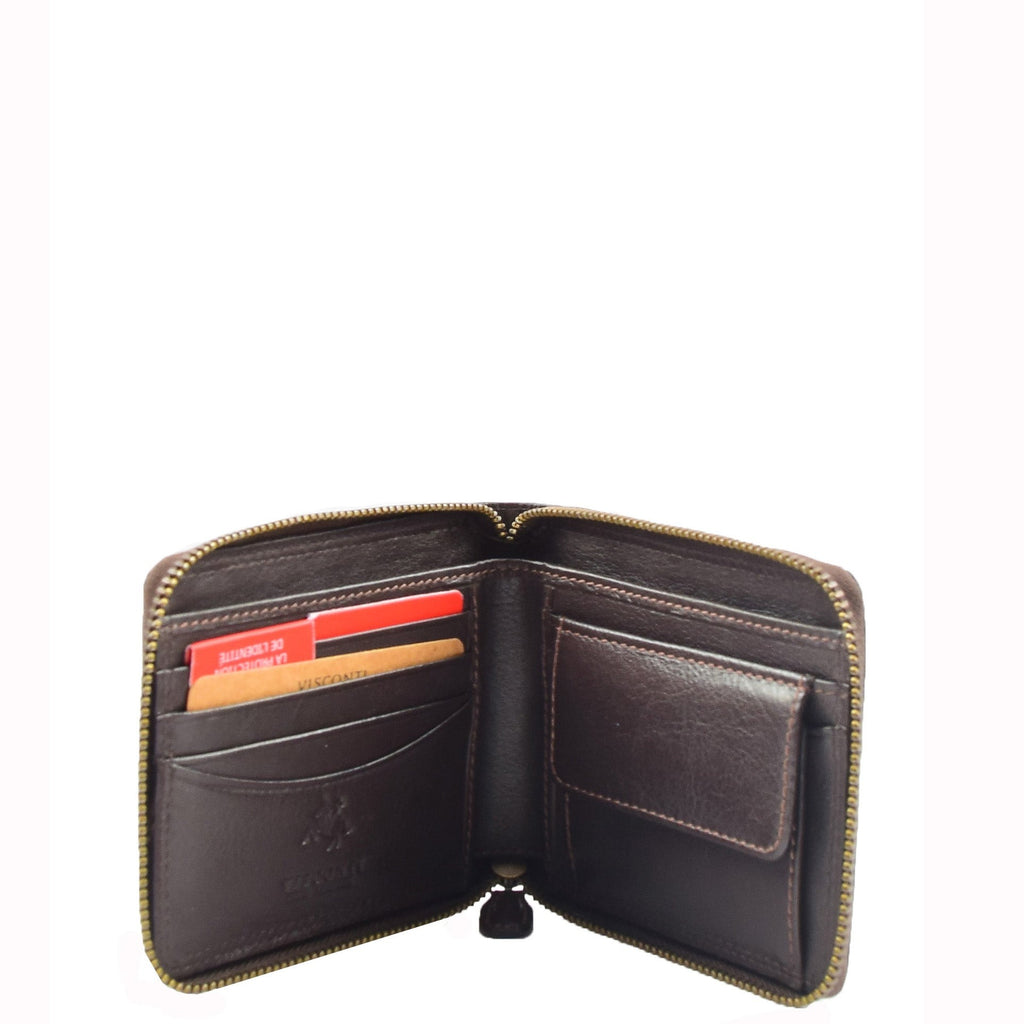 DR660 Men's Soft Genuine Leather Zip Around RFID Wallet Brown 4