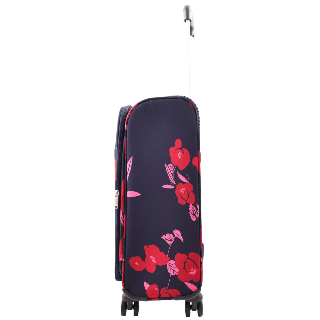 DR630 Soft Shell 4 Wheel Flower Print Expandable Cabin Suitcase Navy 4