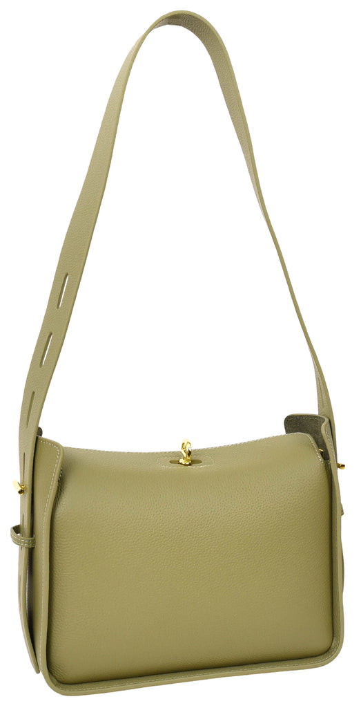 Toronto Women's Classic Real Leather Organiser Shoulder Bag Olive-3